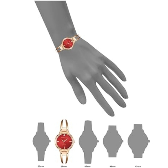 Women\'s Genuine Diamond Dial Bangle Watch Gold /Red main image 6